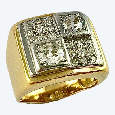 Diamanti Damier su anello serbatoio in platino e oro giallo
