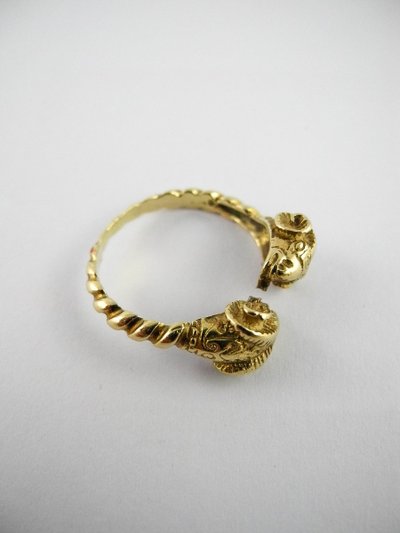 Antique Style Yellow Gold Ram Head Ring