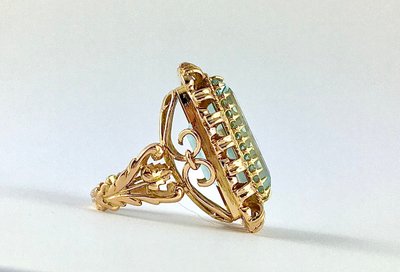 Bague de Cocktail Aigue-marine Sur Or Rose Années 50