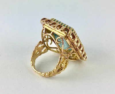 Bague de Cocktail Aigue-marine Sur Or Rose Années 50