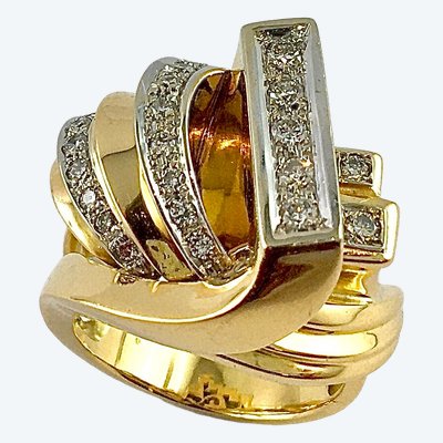 Anello stile Tank con diamanti in oro rosa e bianco