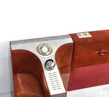 Kopfteil Aus Nubuk Und Leder Integriertes Radio Mit Kopfteil 1970er Jahre