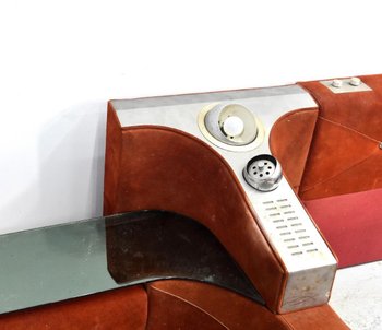 Kopfteil Aus Nubuk Und Leder Integriertes Radio Mit Kopfteil 1970er Jahre