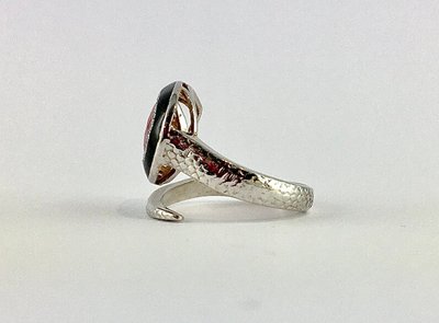 Bague Serpent Rubis Poire, Email Noir et Diamants sur Or Blanc