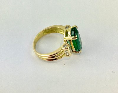 Bague Émeraude de Zambie Certifiée et Diamants Sur Or Jaune