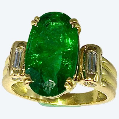 Zertifizierter sambischer Smaragd- und Diamantring in Gelbgold