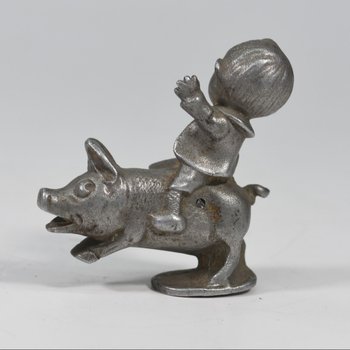 Jeannot Child Mascot On His Pig Radiator Cap 1930 Aluminum