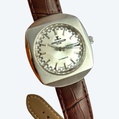 Jaeger-LeCoultre Club Automatic Watch, 1970s Style, Steel/Leather, Day and Date, Faceted Crystal