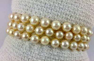 Bracelet Trois Rangs Perles De Culture Akoya Japonaises Fermoir Or Rose