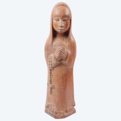 Jungfrau Art Deco-Stil Skulptur aus massivem afrikanischen Teakholz XX Jahrhundert