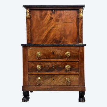 Mahogany Flamed Secretaire Empire Period Return From Egypt