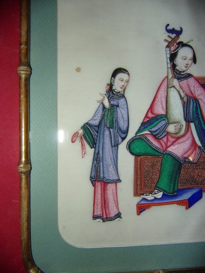 Junge Frau, die Pipa spielt, Zeichnung auf Reispapier, 19. Jahrhundert.