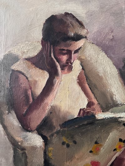 Maurice ASSELIN - Giovane donna che legge - Olio su tela
