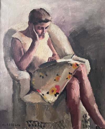 Maurice ASSELIN - Giovane donna che legge - Olio su tela