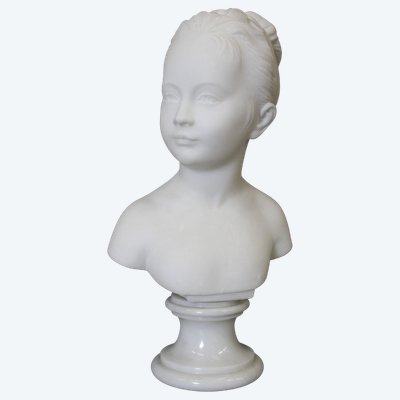 Büste einer jungen Frau , Marie Louise Brongniart , aus Carrara-Marmor um 1900