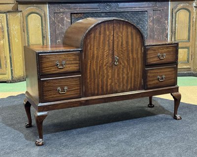 Credenza da bar inglese degli anni '30 in noce e mogano