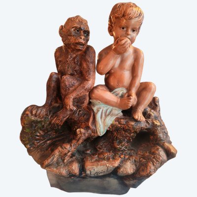 Terrakotta-Skulptur, signiert vom Meister Egoise, 19. Jahrhundert