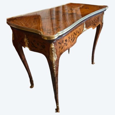 End wood marquetry games table in the BVRB style, by Krieger,