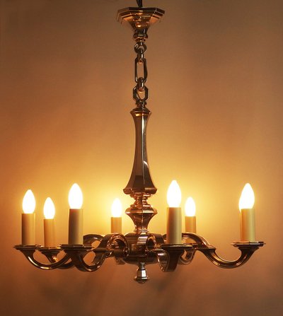Art Deco chandelier in silvered bronze