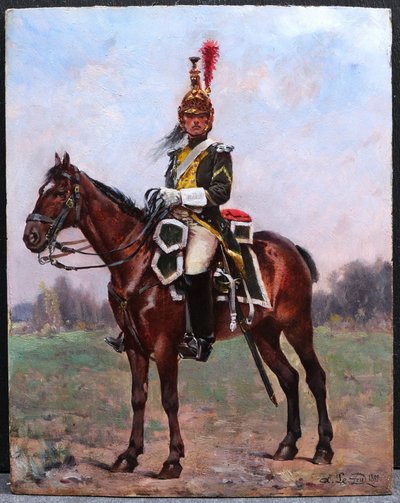 Albert-Ferdinand LE DRU, Dragon de la Garde Impériale de Napoléon à cheval, tableau militaria