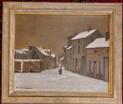 Dominique ROZIER - (1840 - 1901) - Villaggio sotto la neve - olio su tela