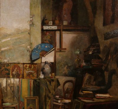 Emile Rimbout 1849-1926 L'atelier de l'artiste à Bruxelles, tableau, vers 1890 intérieur Belgique