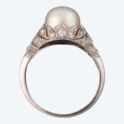 Bague en platine, diamants et perle fine