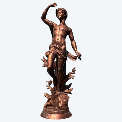 Antike Bronzeskulptur „Apollo“ von Moreau, Frankreich, 19. Jahrhundert. Höhe: 60 cm