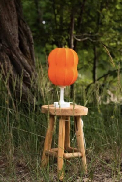 Table lamp with plastic base and orange lampshade - Mid Century Space Age style