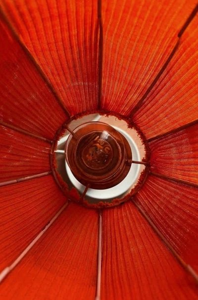 Table lamp with plastic base and orange lampshade - Mid Century Space Age style