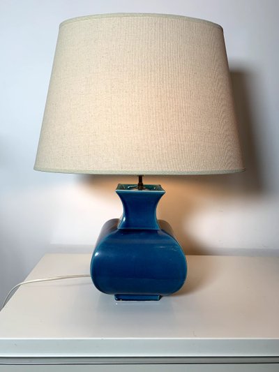Molin Charolles ceramic lamp with turquoise blue glaze – 1970s