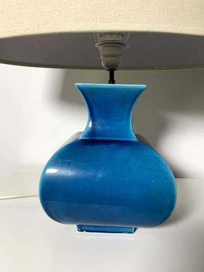 Molin Charolles ceramic lamp with turquoise blue glaze – 1970s