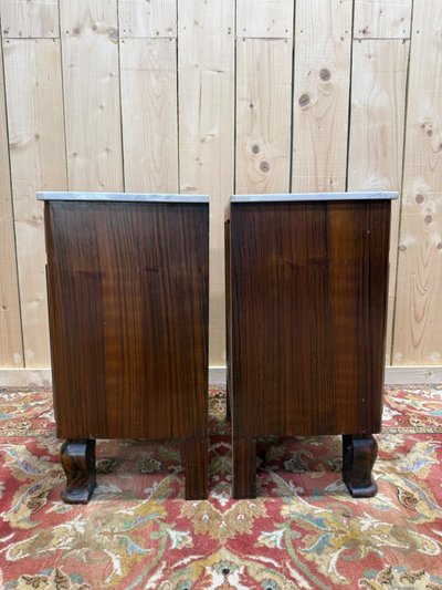 Coppia di comodini Art Déco – Palissandro, Marmo di Carrara e Ottone – Anni '30
