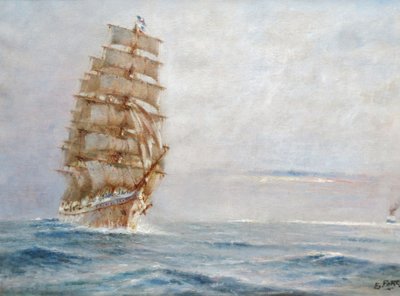 Pierre Forest, three-masted ship sailing.