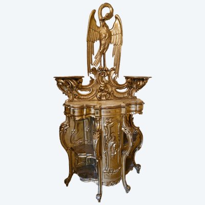 Gilded wooden console table with eagle decoration