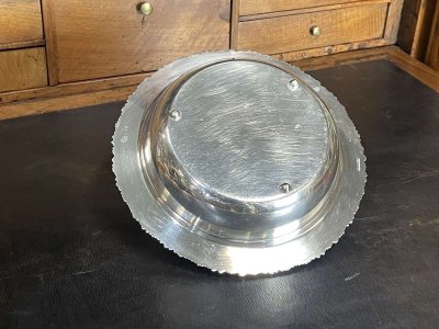 Piatto da portata per verdure in metallo argentato inglese degli anni '50