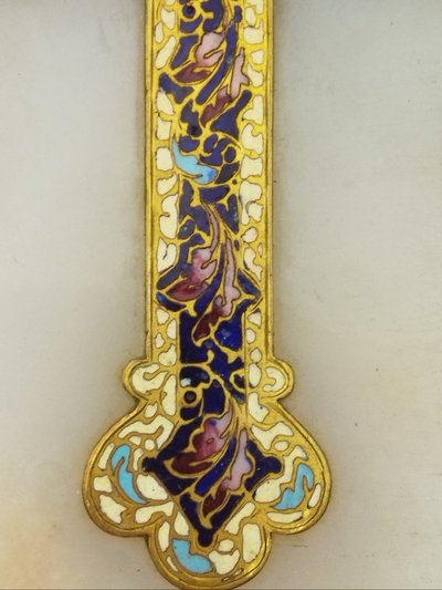 CRUCIFIX Holy Water Font in Polychrome Cloisonné Enamel on Onyx and Brass, 19th Century Collection