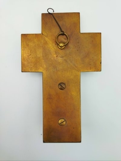 CRUCIFIX Holy Water Font in Polychrome Cloisonné Enamel on Onyx and Brass, 19th Century Collection