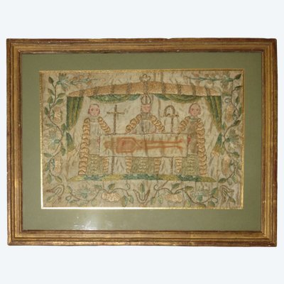  Saint- Suaire En Tissu Brodé, époque 18ème.
