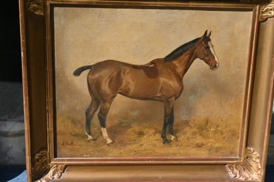 Cheval à l écurie , école du XIX