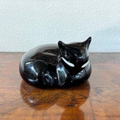 Scultura gatto in vetro di Murano nero lucido