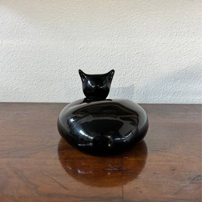 Scultura gatto in vetro di Murano nero lucido