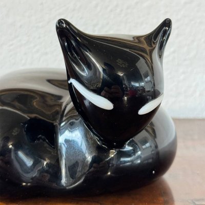 Scultura gatto in vetro di Murano nero lucido