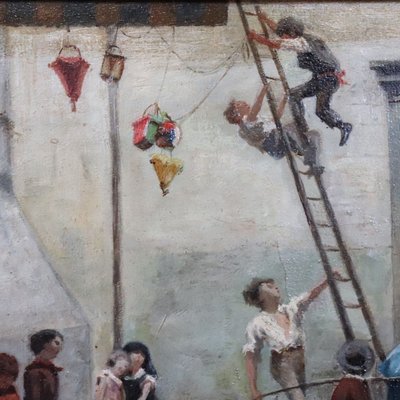 Dipinto ad olio su tela, Bambini che giocano, Italia, XIX secolo