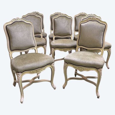 Set of 8 Louis XV style beech chairs from the 1970s