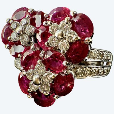 Cocktail Ring - 2.50 ct of natural rubies and 0.85 ct of diamonds - 18K white gold setting