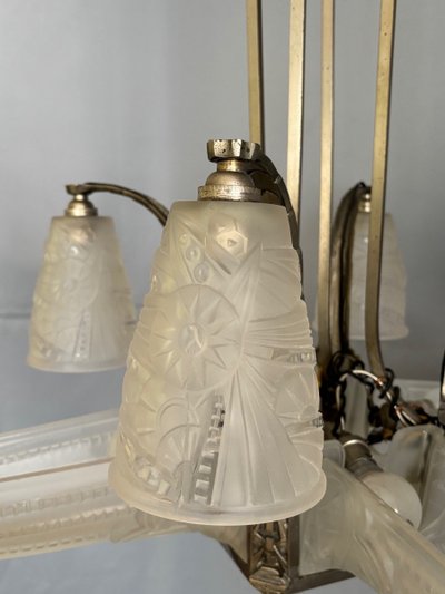 Lustre Art Déco en verre dépoli circa 1930