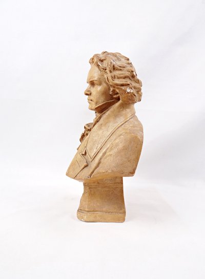 Buste Art Nouveau de Ludwig Van Beethoven en plâtre ocre début XXe
