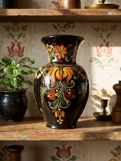Grande vaso vintage in ceramica smaltata a mano ungherese MHV, risalente agli anni '60-'70.