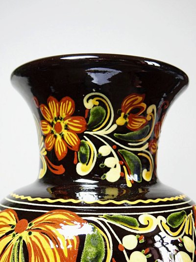 Grande vaso vintage in ceramica smaltata a mano ungherese MHV, risalente agli anni '60-'70.